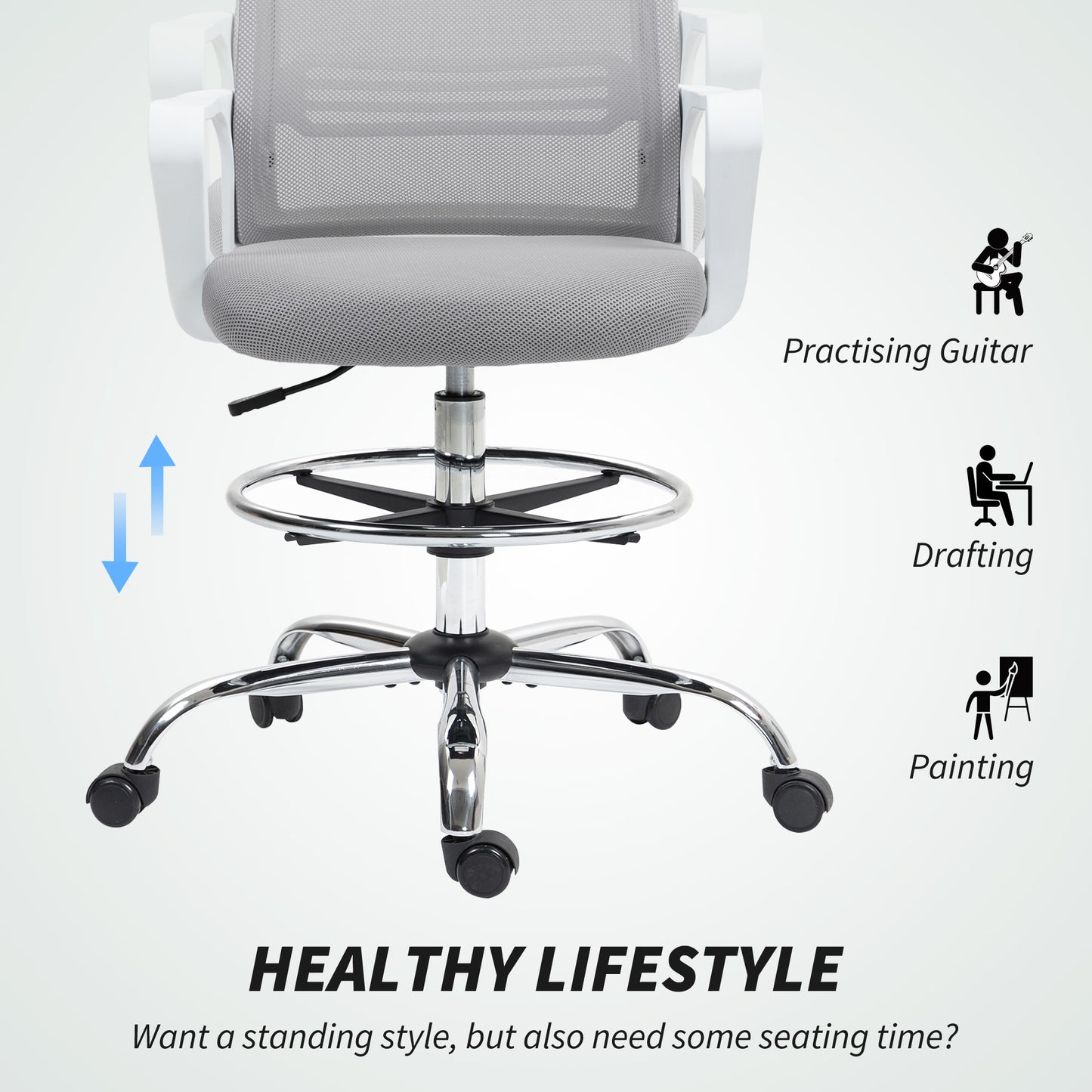 Mesh Drafting Chair, Adjustable Swivel Ergonomic Office Chair