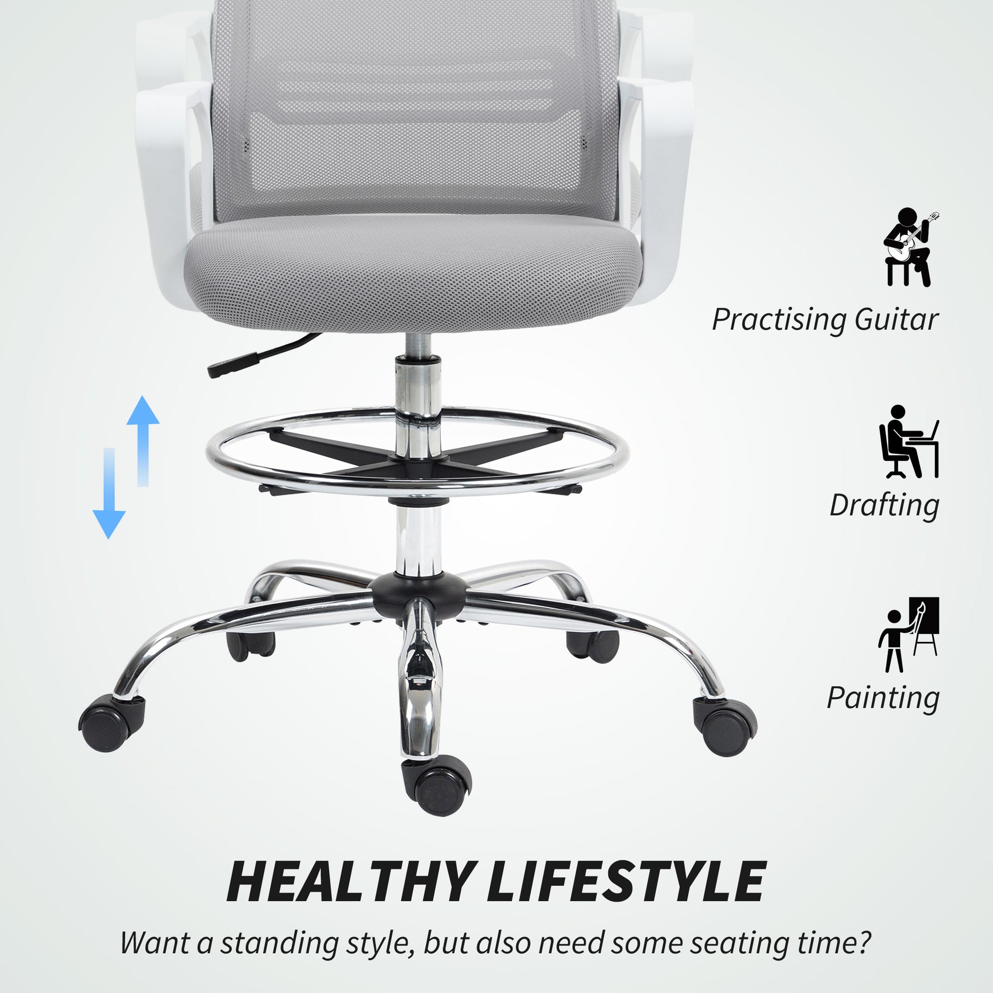 Mesh Drafting Chair, Adjustable Swivel Ergonomic Office Chair