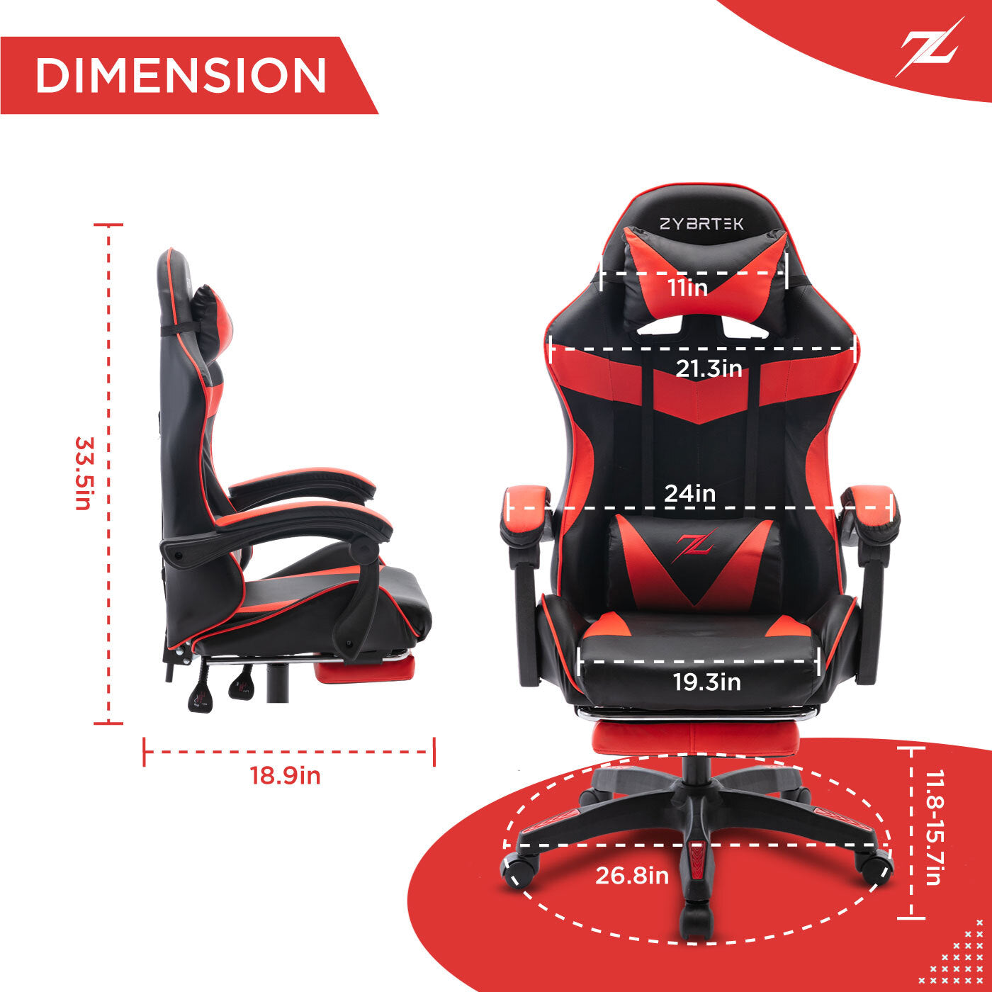 Height Adjustable Recliner Swivel Ergonomic Office PC Gaming Chair with Footrest