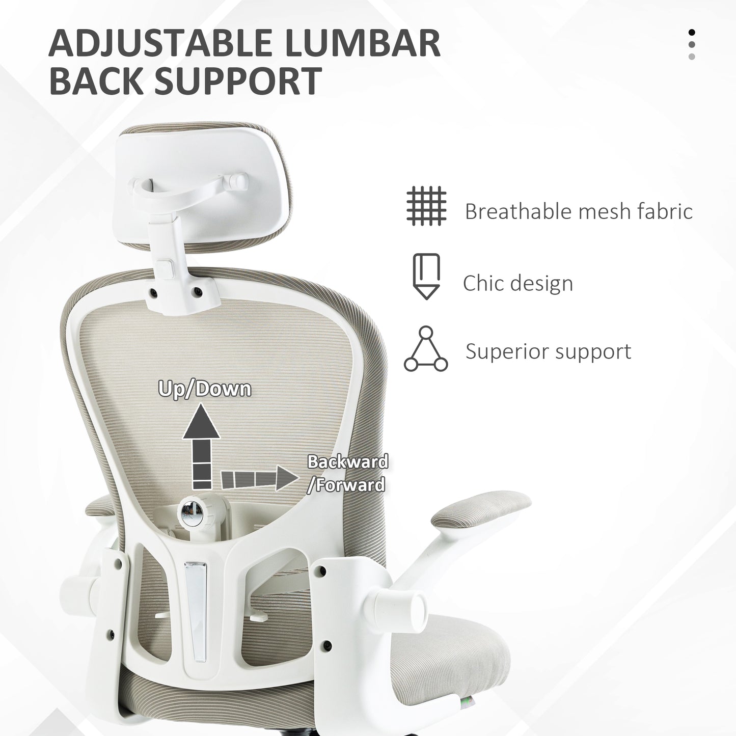Mesh Office Chair with Headrest, Lumbar Support, 90° Arm