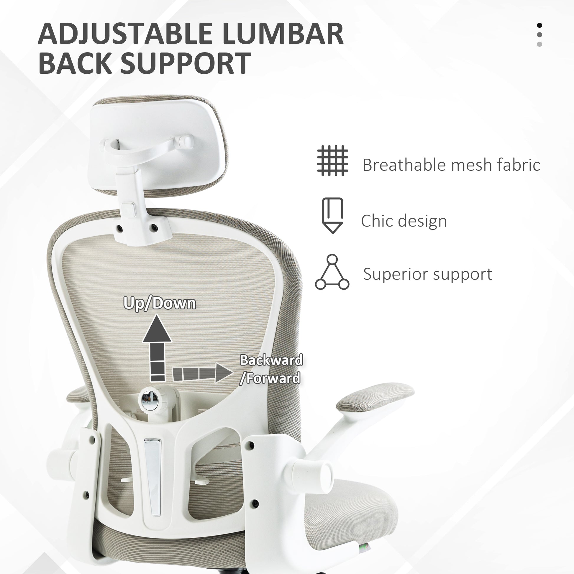 Mesh Office Chair with Headrest, Lumbar Support, 90° Arm